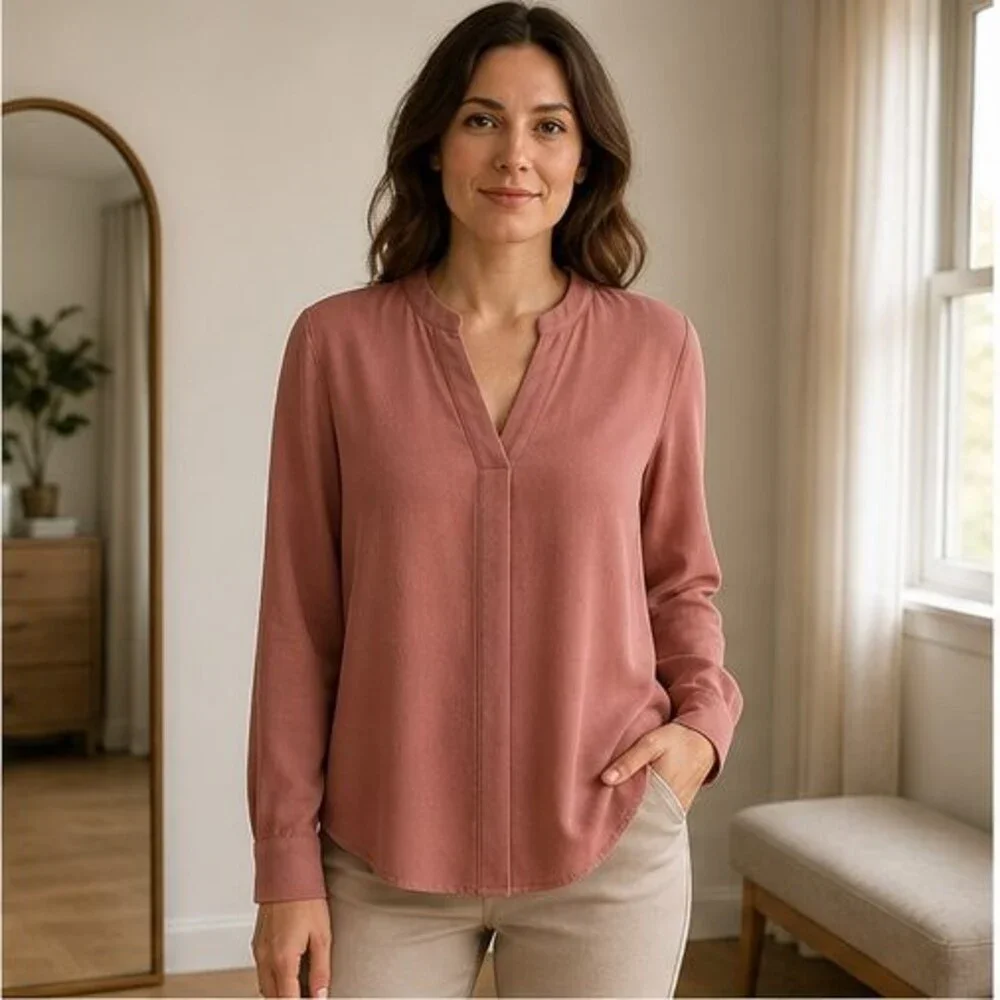 Camel Tie Neck Blouse
